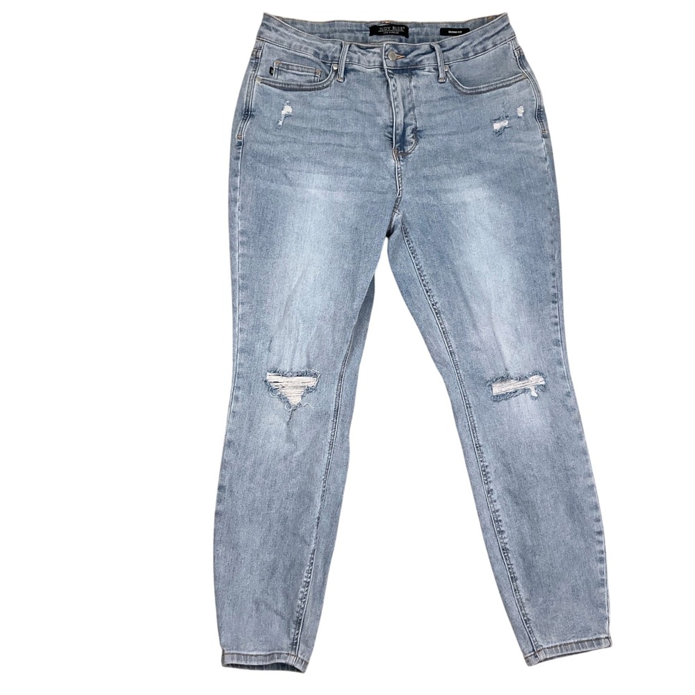 Judy Blue Jeans Womens 16W Light Blue Skinny Fit Distressed Ripped JB88797